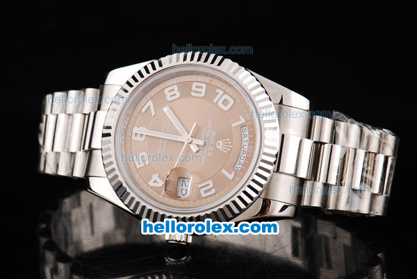 Rolex Day Date II Oyster Perpetual Automatic Movement Brown Dial with White Numeral Marker and SS Strap - Click Image to Close